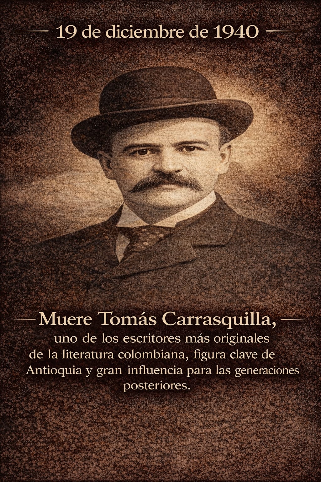 Retrato de Tomás Carrasquilla, escritor colombiano fallecido el 19 de diciembre de 1940.