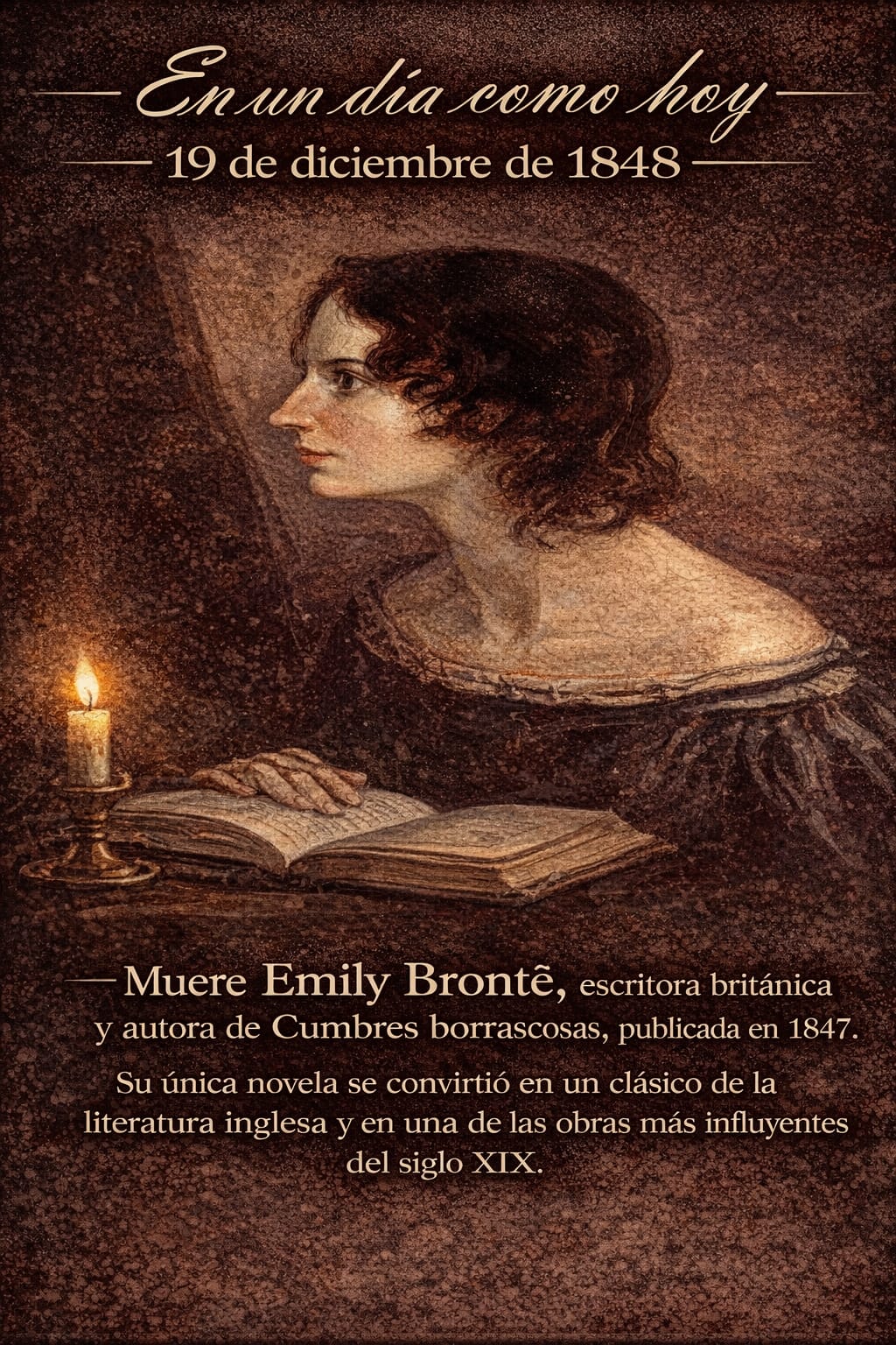 Ilustración de Emily Brontë, escritora británica fallecida el 19 de diciembre de 1848.