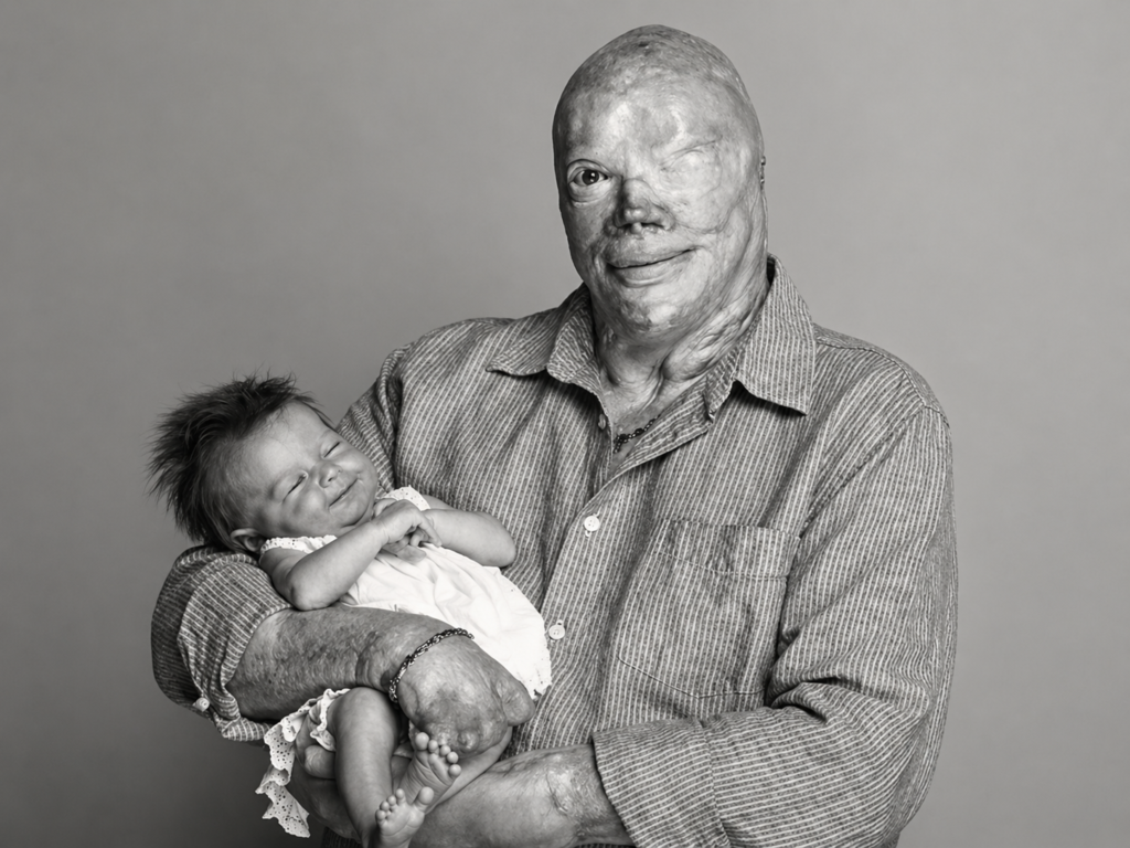 Joe Kinan con su hija en brazos, años después de sobrevivir al incendio de The Station.