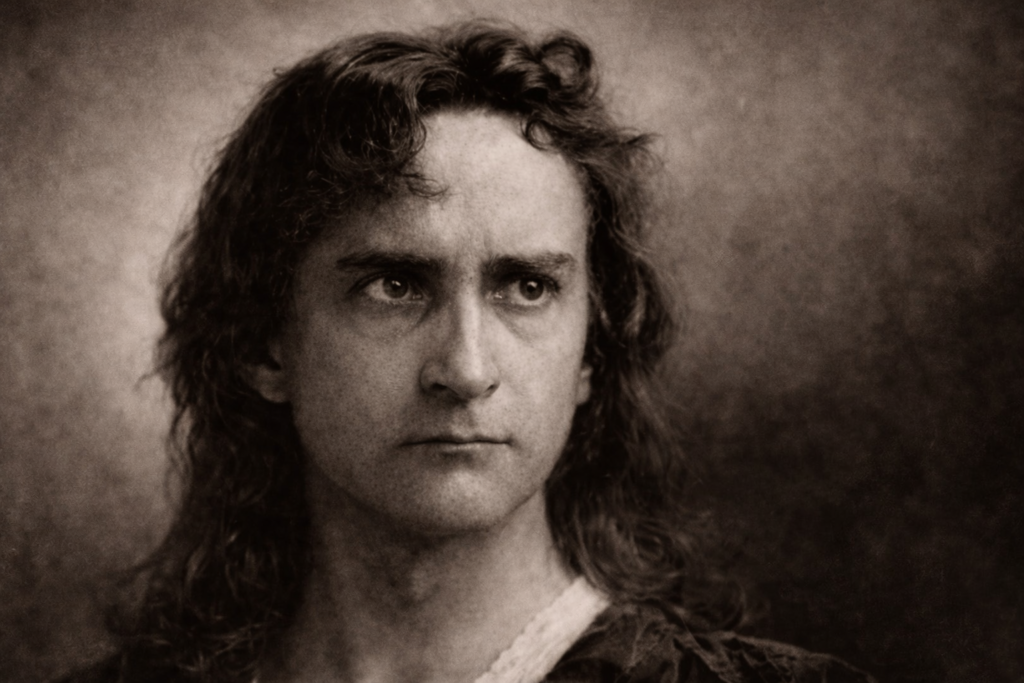 Fotografía histórica de Edwin Booth interpretando a Hamlet, su papel más célebre en el teatro estadounidense.