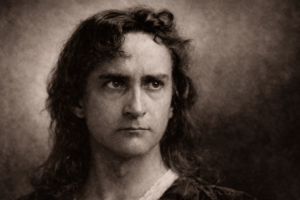 Fotografía histórica de Edwin Booth interpretando a Hamlet, su papel más célebre en el teatro estadounidense.