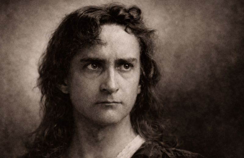 Fotografía histórica de Edwin Booth interpretando a Hamlet, su papel más célebre en el teatro estadounidense.