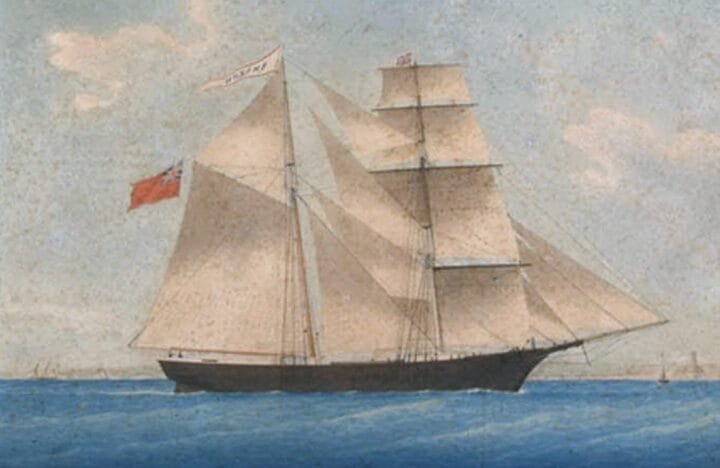 Pintura del Mary Celeste cuando todavía se llamaba Amazon, en 1861