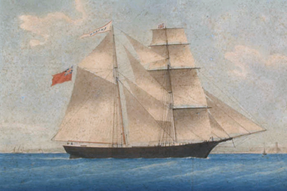 Pintura del Mary Celeste cuando todavía se llamaba Amazon, en 1861