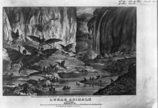 Litografía de criaturas lunares asociada con el Gran Engaño Lunar de 1835