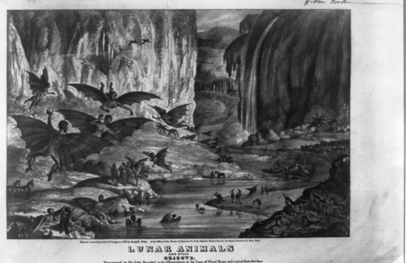 Litografía de criaturas lunares asociada con el Gran Engaño Lunar de 1835