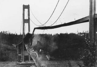 Puente Tacoma Narrows retorciéndose durante su colapso en 1940