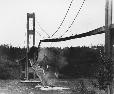 Puente Tacoma Narrows retorciéndose durante su colapso en 1940